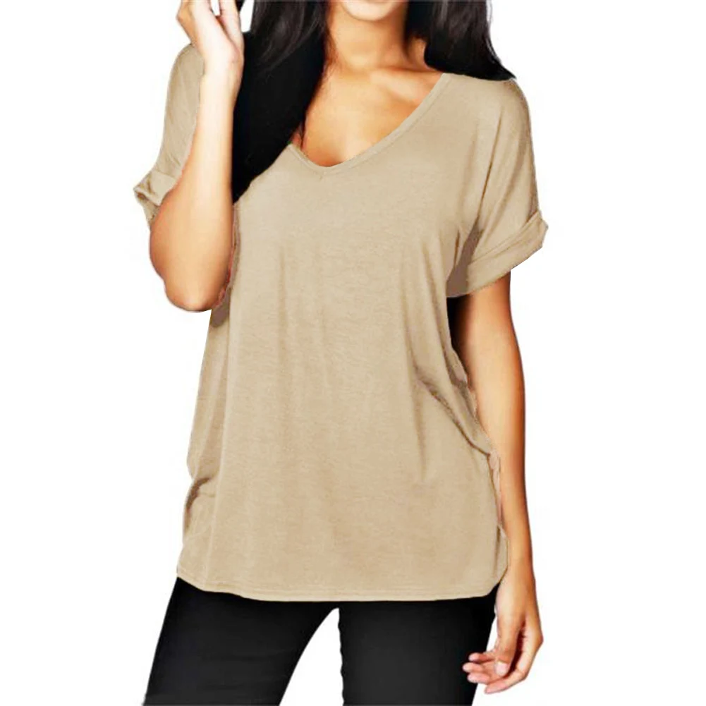 XXXL Fashion Women Summer Basic T shirt V Neck Short Sleeve Solid