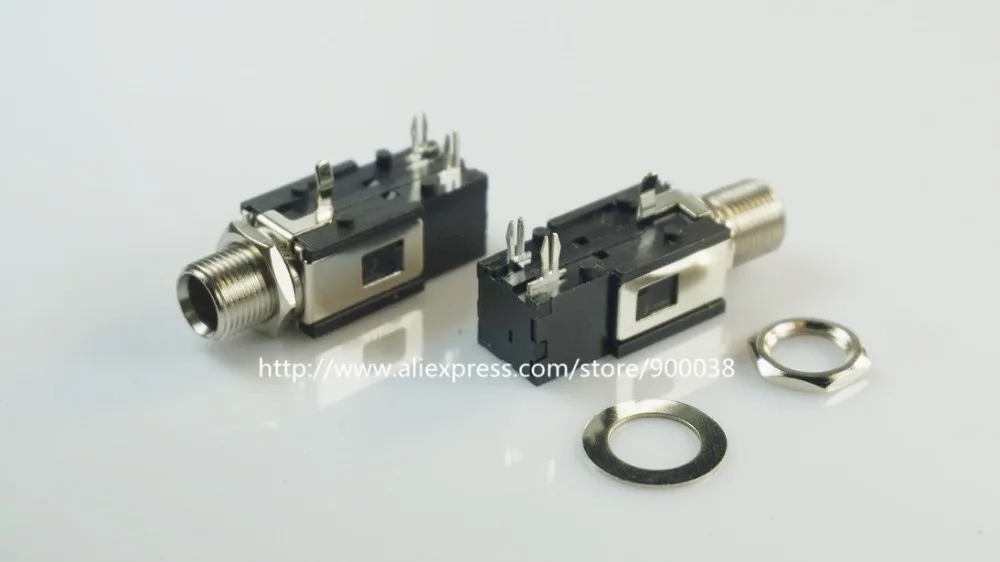 100pcs Thread lock panel mount 1 4 6 35 mm Mono Jack Audio Headphone socket 2 conductor 3 contact single switch right angle