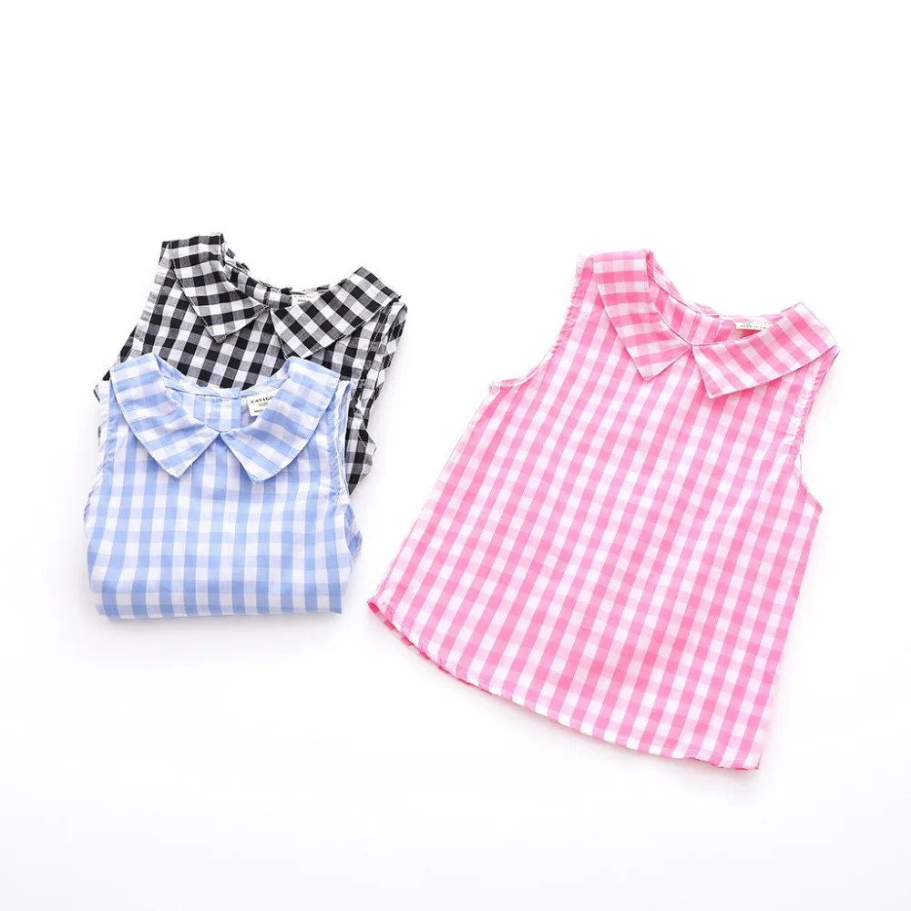 

MUQGEW Hot Sale Summer Plaid Print Vest T Shirt For Girls Pure Cotton Sleeveless Tees Tops Shirts Toddler Baby Casual Outfits