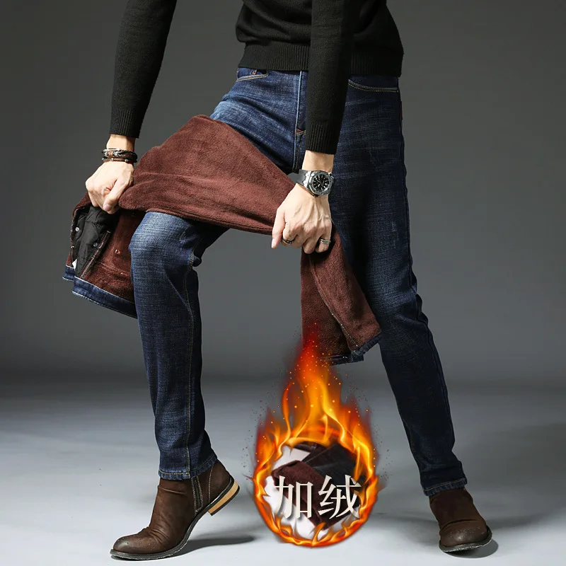 2018 новые мужские теплые джинсы высокого качества известный бренд Slim Fit джинсовые брюки мужские эластичные узкие брюки уличные 1ZV101-108
