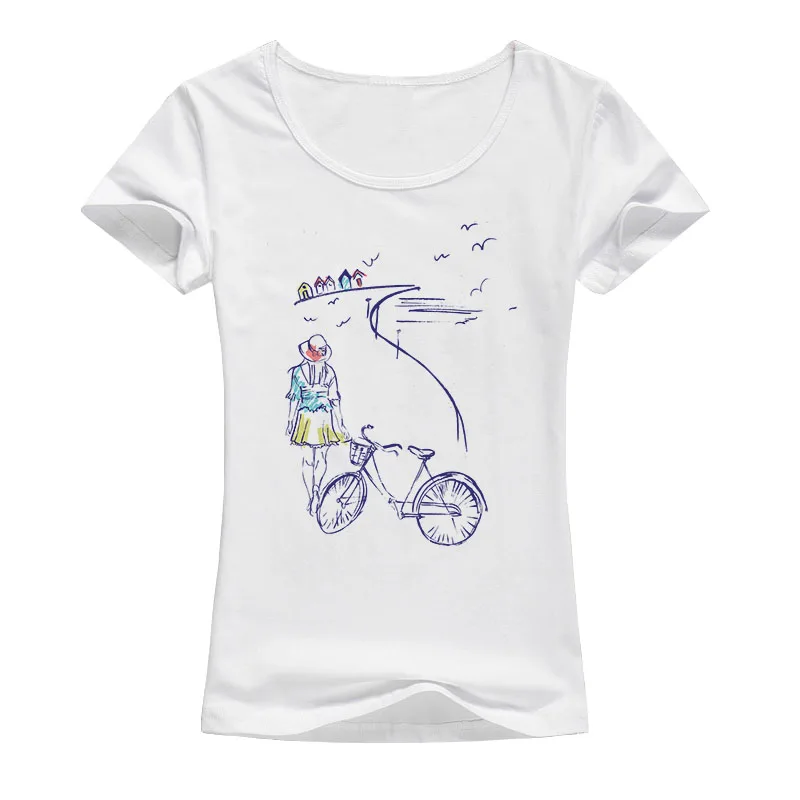 

2017 New Summer Fashion Women's Short Sleeve Girl Bicycle T-shirt Casual Top Cool Hipster Tee Cute T Shirt A66