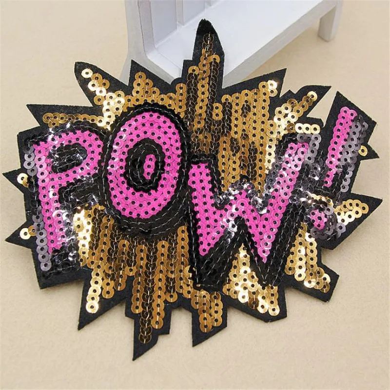 Модные буквы патч Большой POW! Логотип suquins Diy для женщин вышивка цветок патчи для аппликация на одежду наклейки