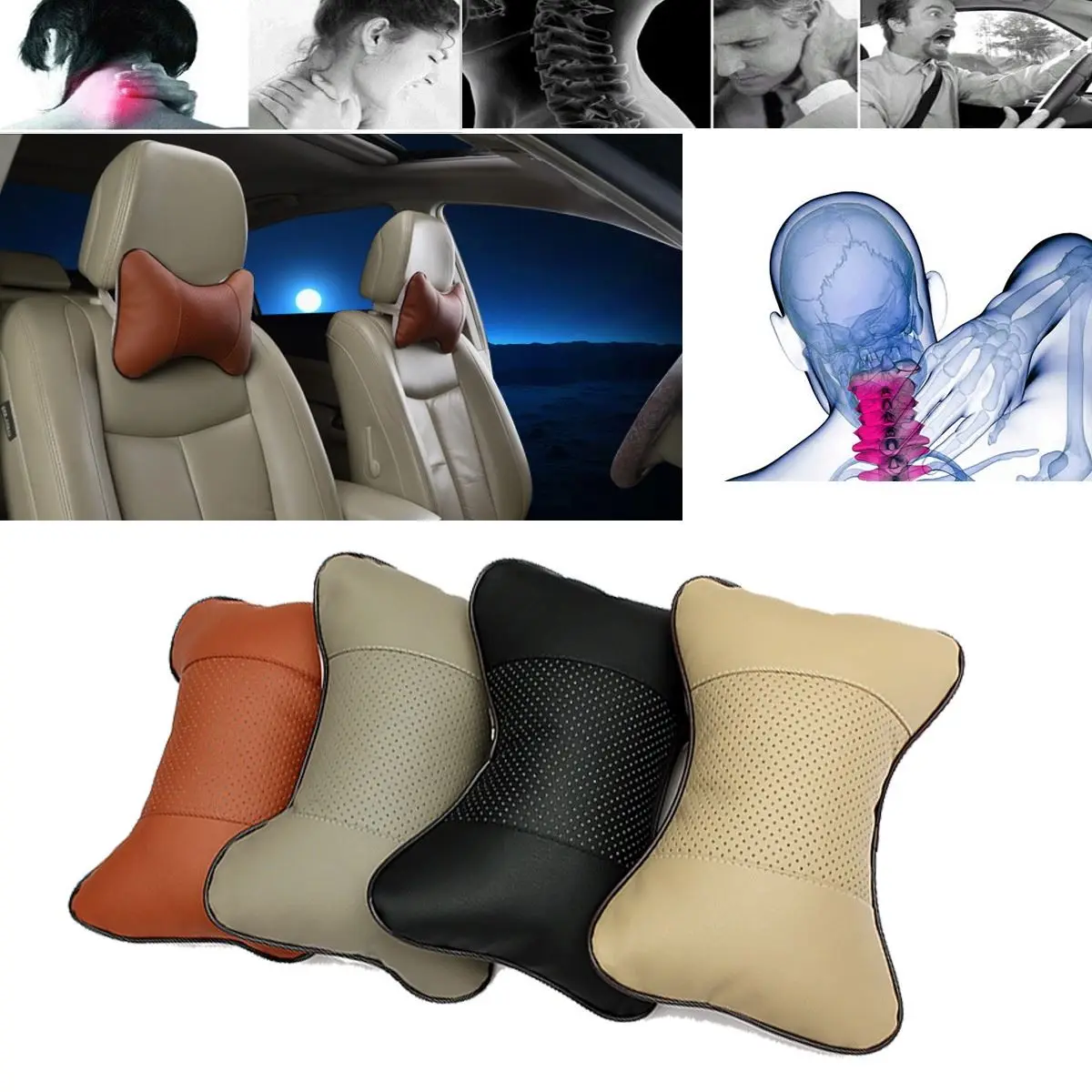 2PCS Vehicle Auto Breathe Car Seat Head Neck Rest Cushion Headrest
