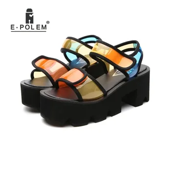 

Fashion Women's Hook And Loop Fastener Sandals Female Harajuku Street Thick Wedge Heel Open Toe Platform Summer Beach Shoes