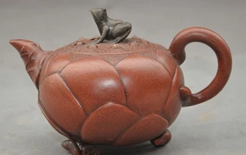

old China Yixing zisha pottery Carved Toad Lotus statue teapot tea set Tea maker