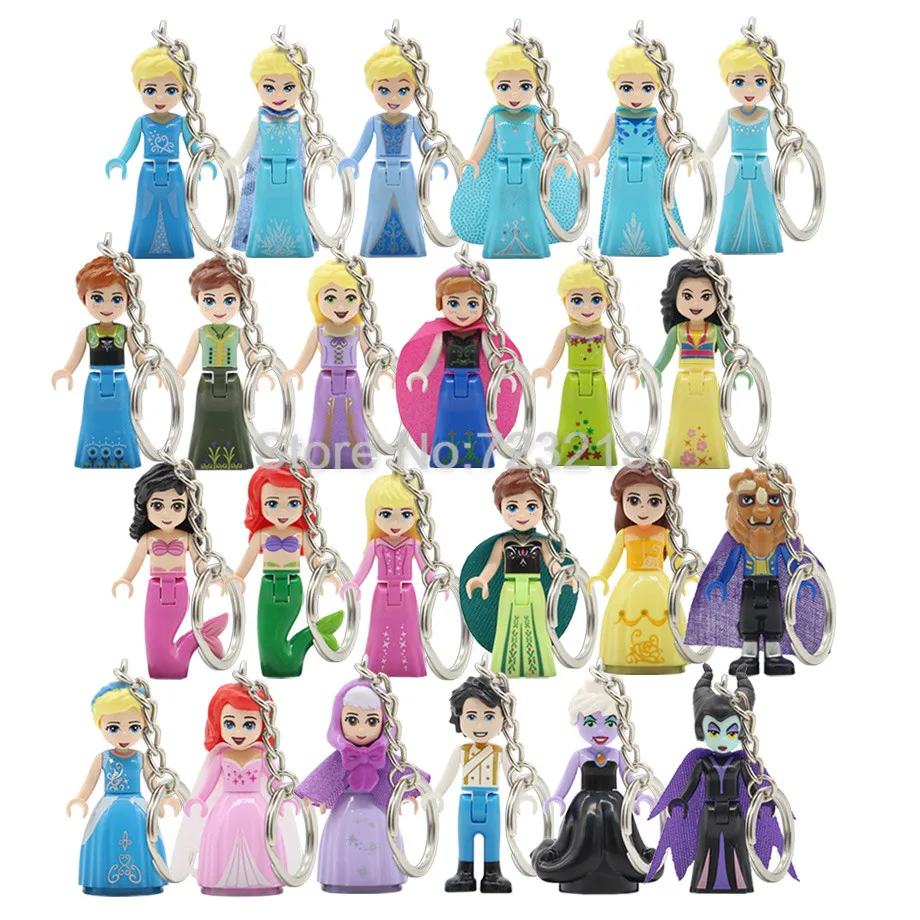 

Princess Girl Figure Keychain Fairy Tale Belle Beast Mulan Cinderella Anna Ariel Olaf Tangled Building Blocks Sets Models Toys