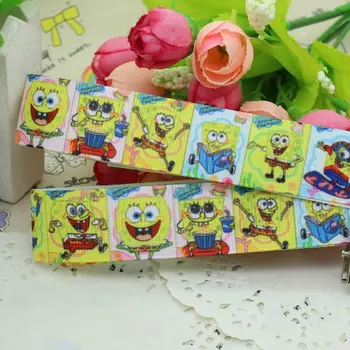

7/8'' Free shipping SpongeBob SquarePants printed grosgrain ribbon hair bow diy party decoration wholesale OEM 22mm B219