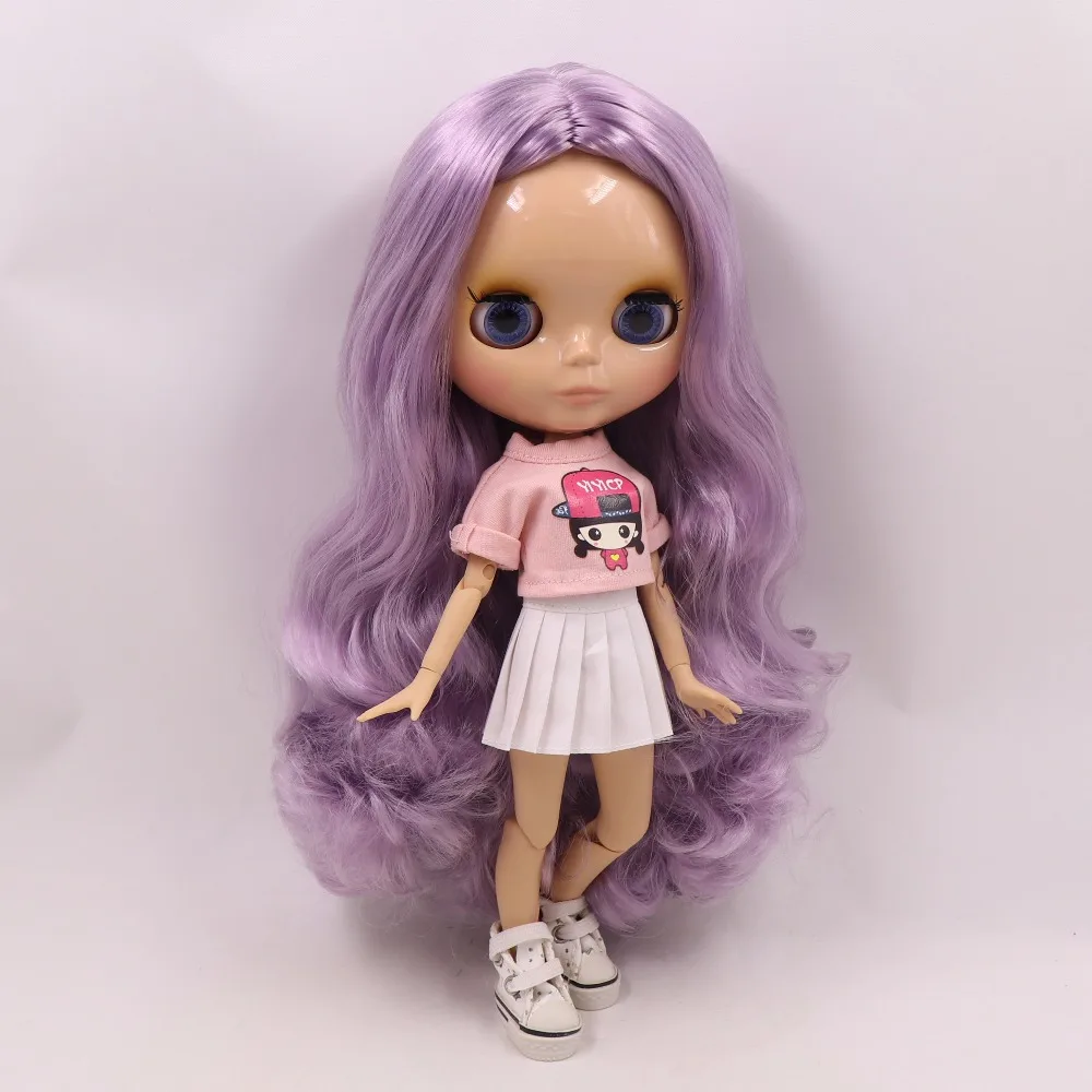Neo Blythe Doll with Purple Hair, Tan Skin, Shiny Cute Face & Custom Jointed Body 1