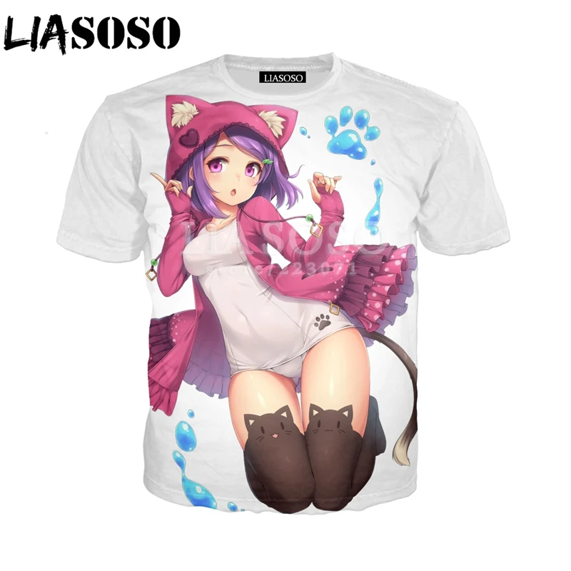 

LIASOSO Summer New Fashion Men Women Short Sleeve Sweatshirt 3D Print Anime Nekopara T Shirt Unisex Casual Cute Pullover A084-07