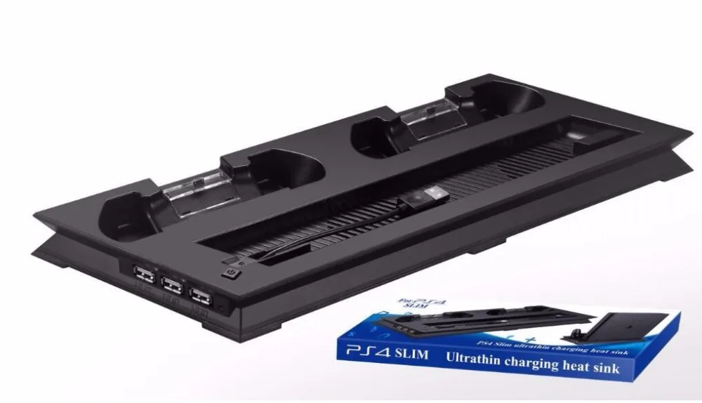 Vente Jeu Accessoires Ventilateur De Refroidissement Refroidisseur Pour PS4 Support Mince Double Contrôleurs De Charge Dock USB Hub pour Sony Playstation 4 Slim