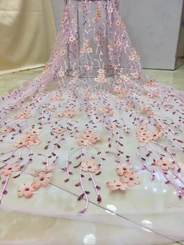 

African 3d Lace Fabric 2018 African French Lace Fabric High Quality With Sequins Nigerian Embroidery Tulle French Lace X12