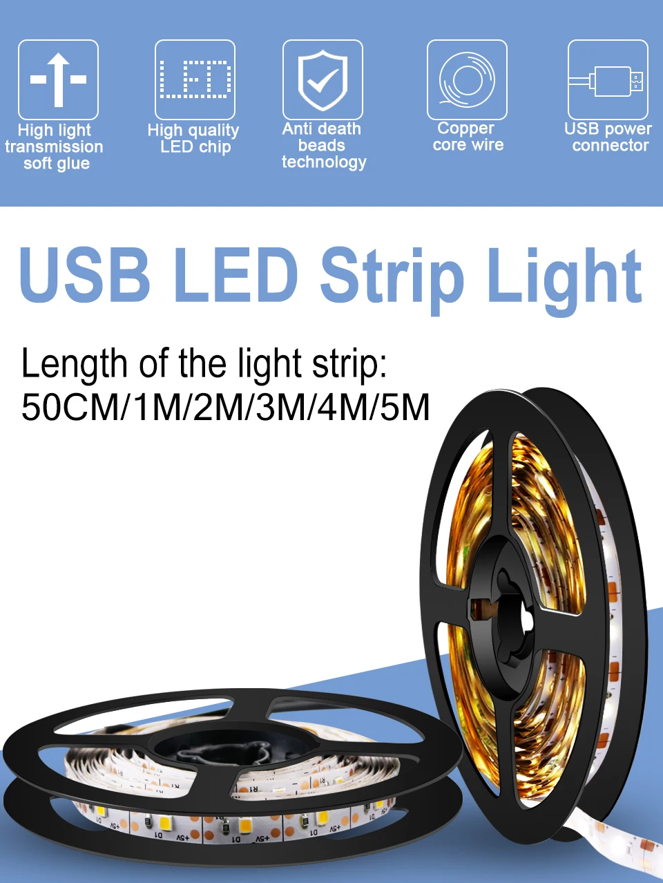 5V Led Strip USB Flexible Led Light Tube 2835SMD Non-Waterproof Closet Desktop Lamp Tape Diode Ribbon For TV Background Lighting