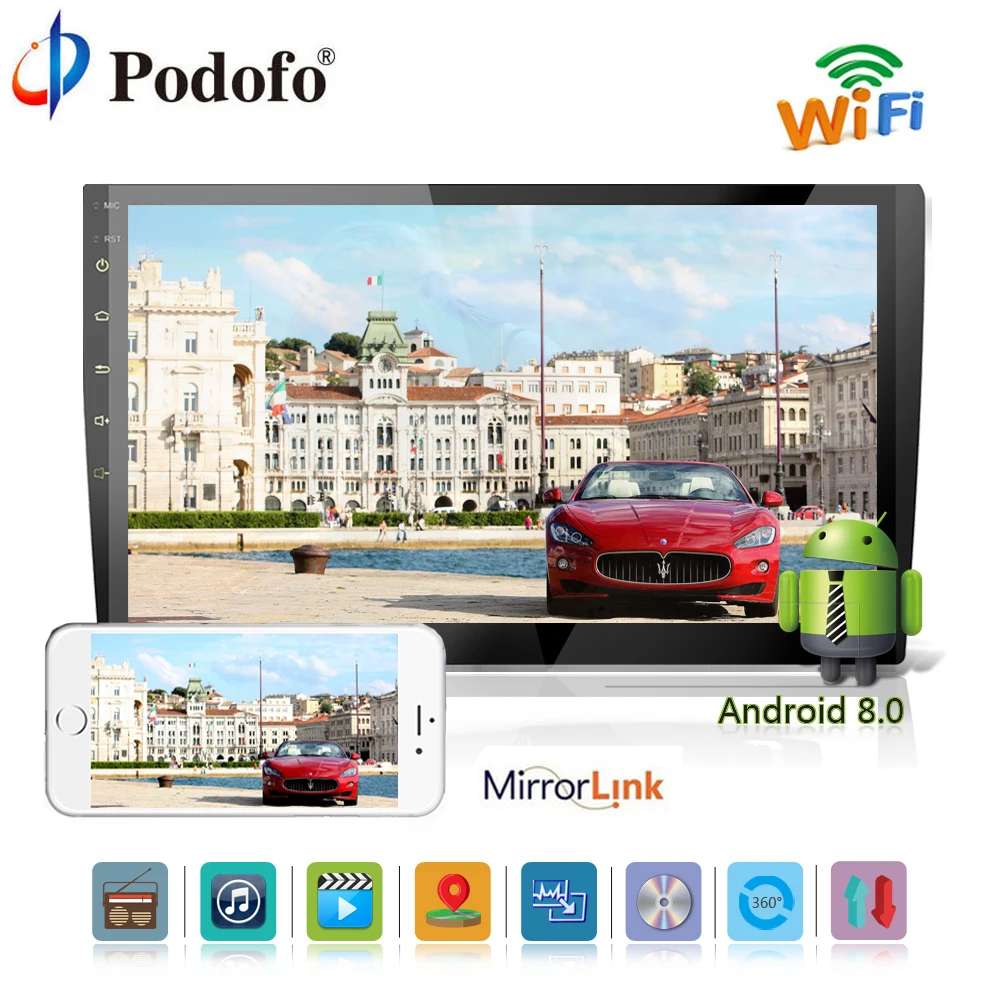

Podofo 2 din Android 8.0 Car Multimedia DVD Player GPS Navigation Audio player 10.1" Touch Screen USB Bluetooth wifi Autoradio