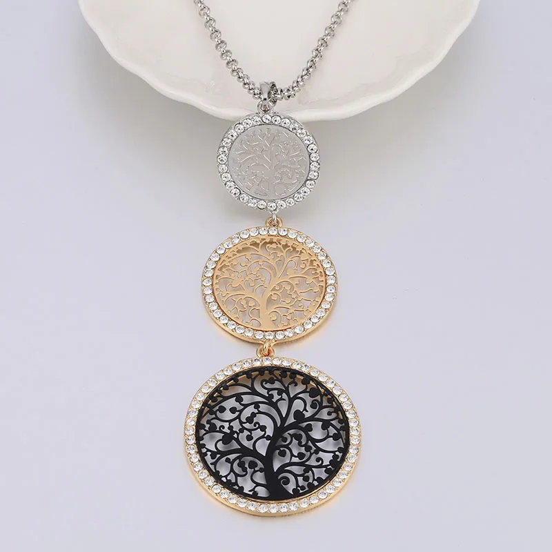 

Beautiful life tree necklace hollow double-sided sweater necklace three round fashion personality female long necklaces