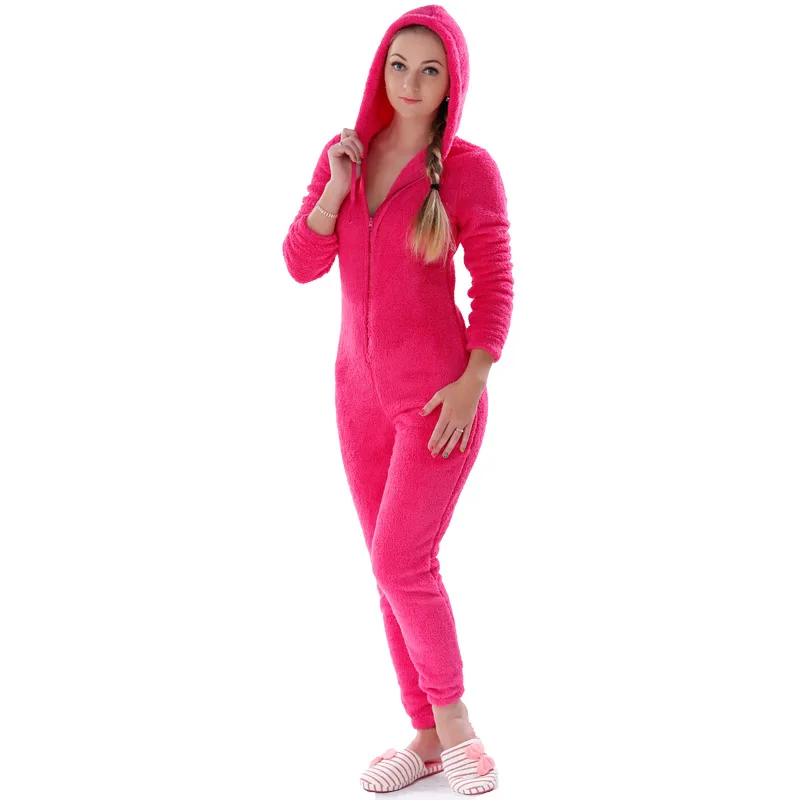 Зимние теплые пижамы для женщин, плюс размер, пижамы для женщин Kingurumi, плюшевая флисовая Пижама, плюшевые фланелевые пижамы, наборы для женщин и взрослых - Цвет: Hot Pink