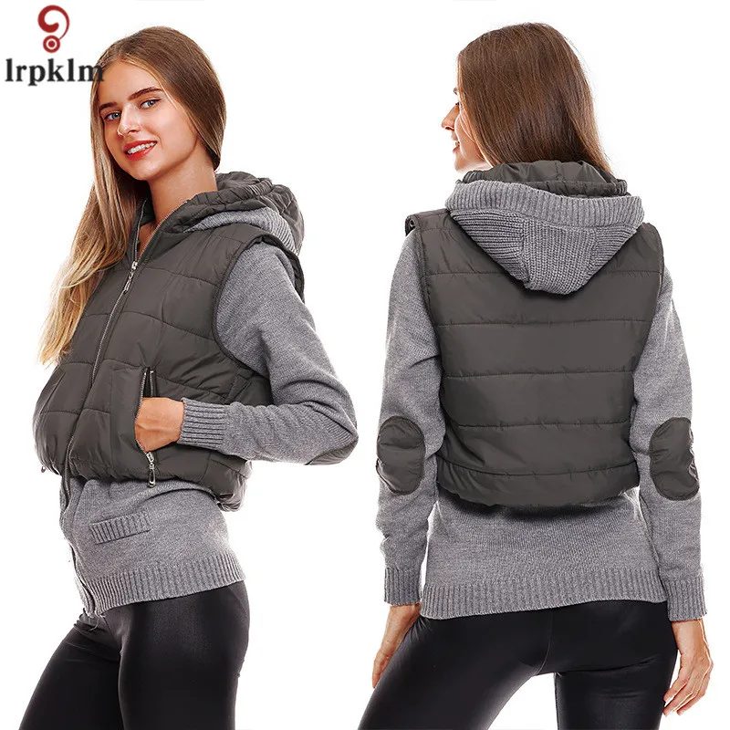 

Women Winter Jacket Sweater And Padded Vest Integrate One Piece Hooded Coat Women 2018 New Regular Cotton Jackets LZ990
