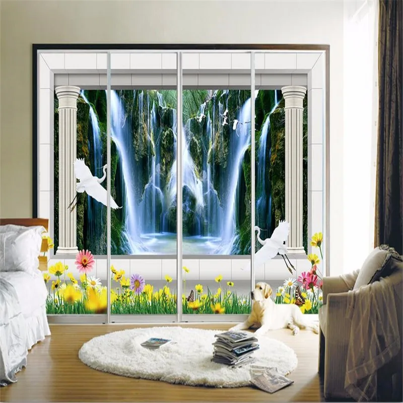 Custom-photo-wall-paper-3D-waterfall-landscape-small-lake-water-crane-background-large-mural-3d-wall (2)