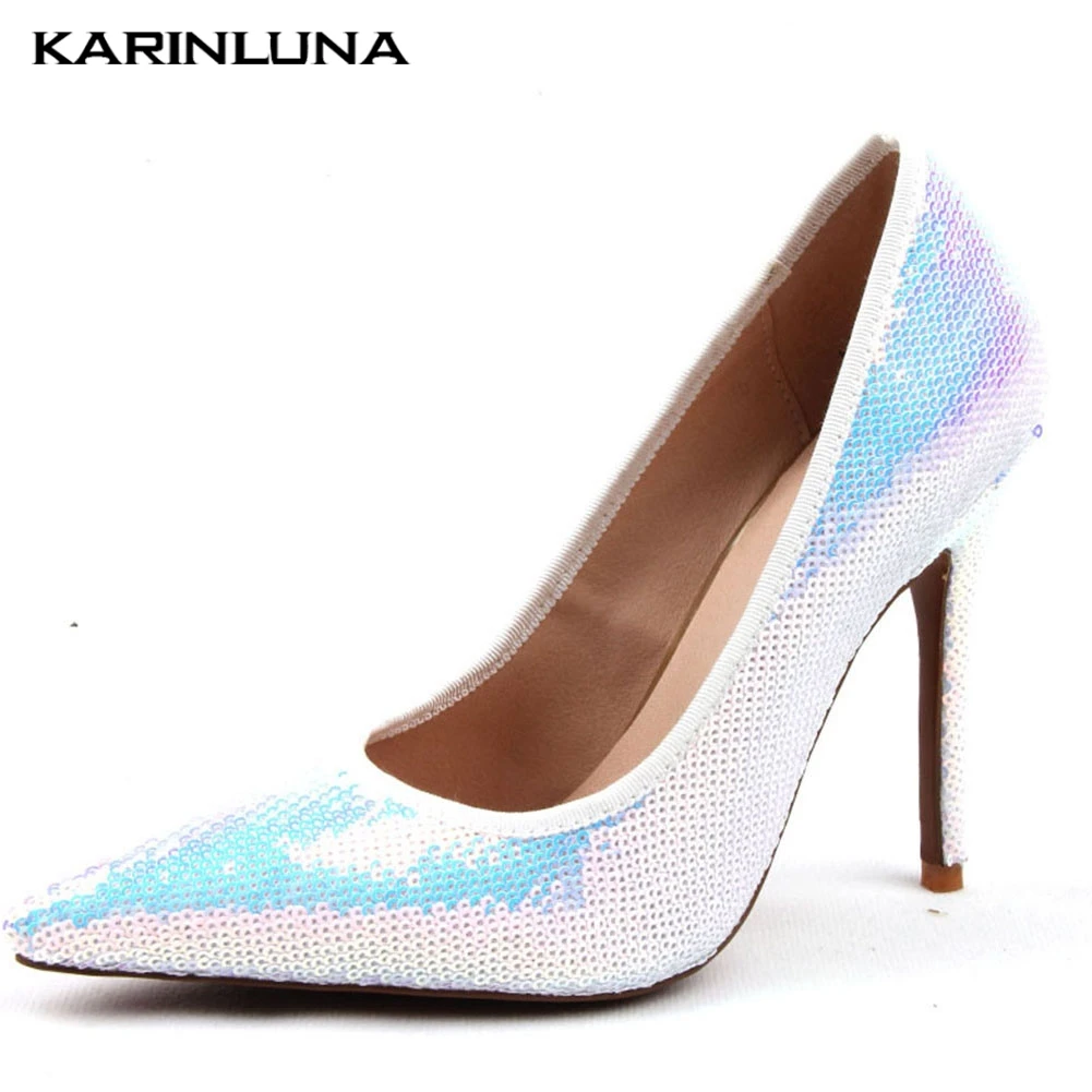 Brand Large Size 43 Ladies High Heels Pointed Toe Bling Shoes Woman Party Sexy Wedding Spring Pumps Shoes Women