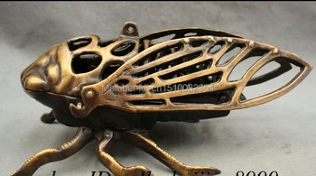 

12" Folk Chinese Pure Bronze Bird Fly Cicada Spittor Box Incense Burner Censer