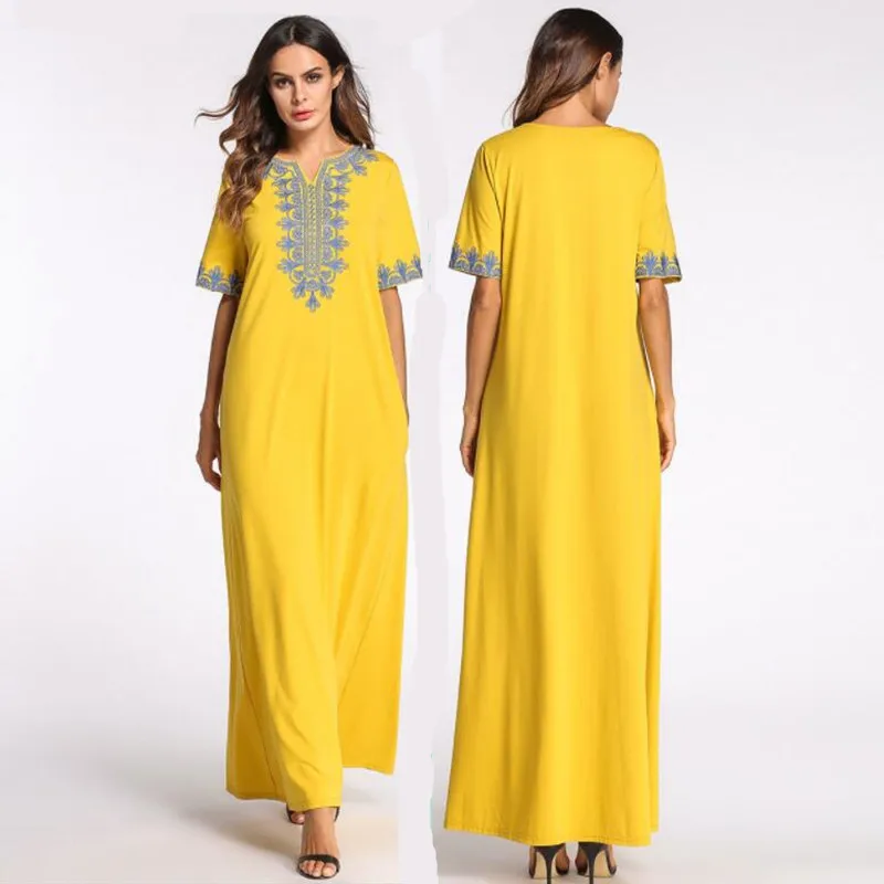 

Muslim women Long sleeve hijab Dress maxi abaya jalabiya islamic women dress clothing robe kaftan Moroccan fashion embroidey