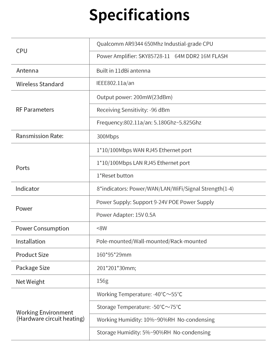 Водонепроницаемый 1 км 300 Мбит/с 5,8 Г Открытый Мини wifi CPE точка доступа повторитель 11dBi Wi-Fi антенна беспроводной мост CF-E120A Nanostation