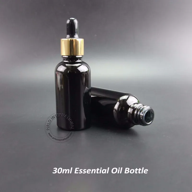 

10pcs/Lot 30ml Black Glass Essential Oil Drop Liquid Pipette Bottle 1OZ Pot Refillable Sub-bottling Mini Makeup Tool Plastic Cap
