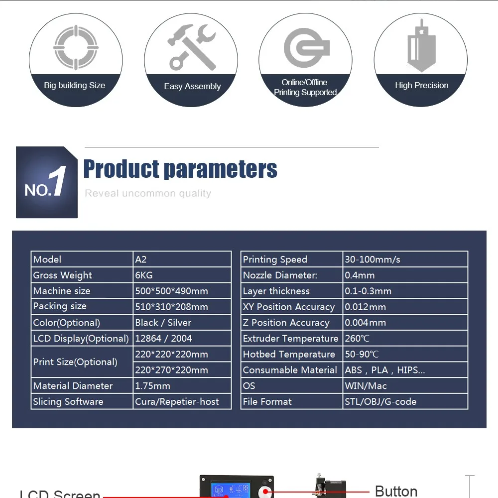 Anet A3S A6 A2 A8 FDM настольный 3d Принтер Комплекты Reprap i3 DIY ЖК-экран 3d Принтер Комплект с 8 Гб sd-картой большой размер печати