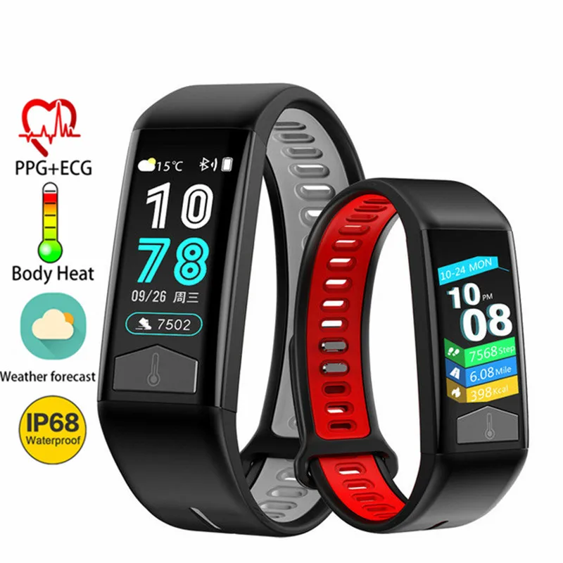 

Fitness Smart Bracelet T02 IP68 Waterproof Wristband with Heart Rate ECG Monitor Smart Band Weather Display Body Temperature