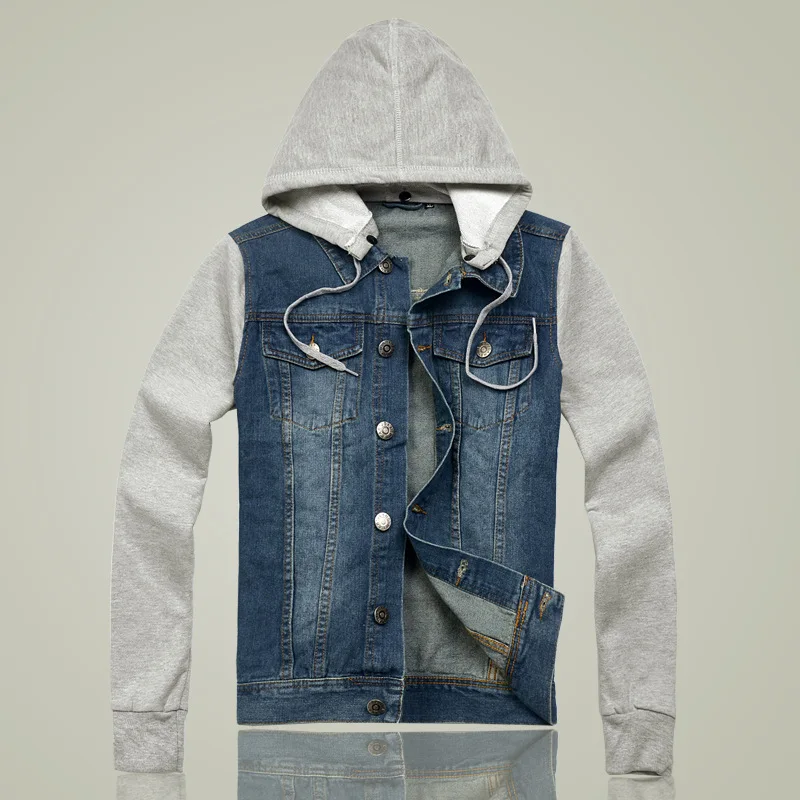 Men Jacket Fashion Casual Jacket Men Denim Jacket Men Hoodie Korean Men Jacket Knitted Sleeves Male Loose Coat