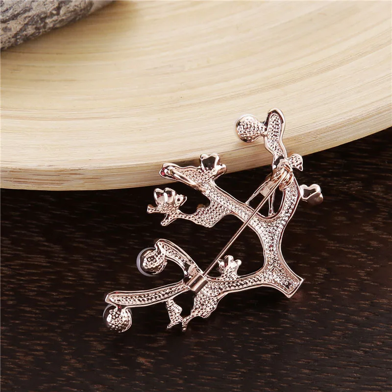 TDQUEEN Brooches Black Enamel Tree Branches Bird Pins and Brooches Safety Pin Jewelry Gold Metal Brooch for Christmas Gifts 2