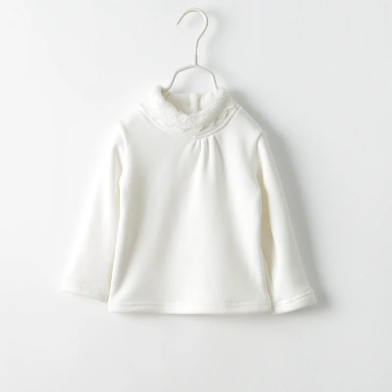 

Girls lace high-necked shirt of high quality children's winter plus thick velvet long-sleeved baby T-shirt bottoming