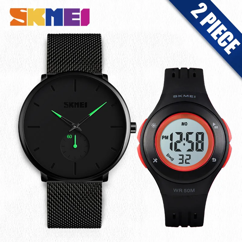 

SKMEI Simple Men Quartz Watch Children's Digital Watch Waterproof Father And Son Wristwatches relogio masculino 9185 1455 Set