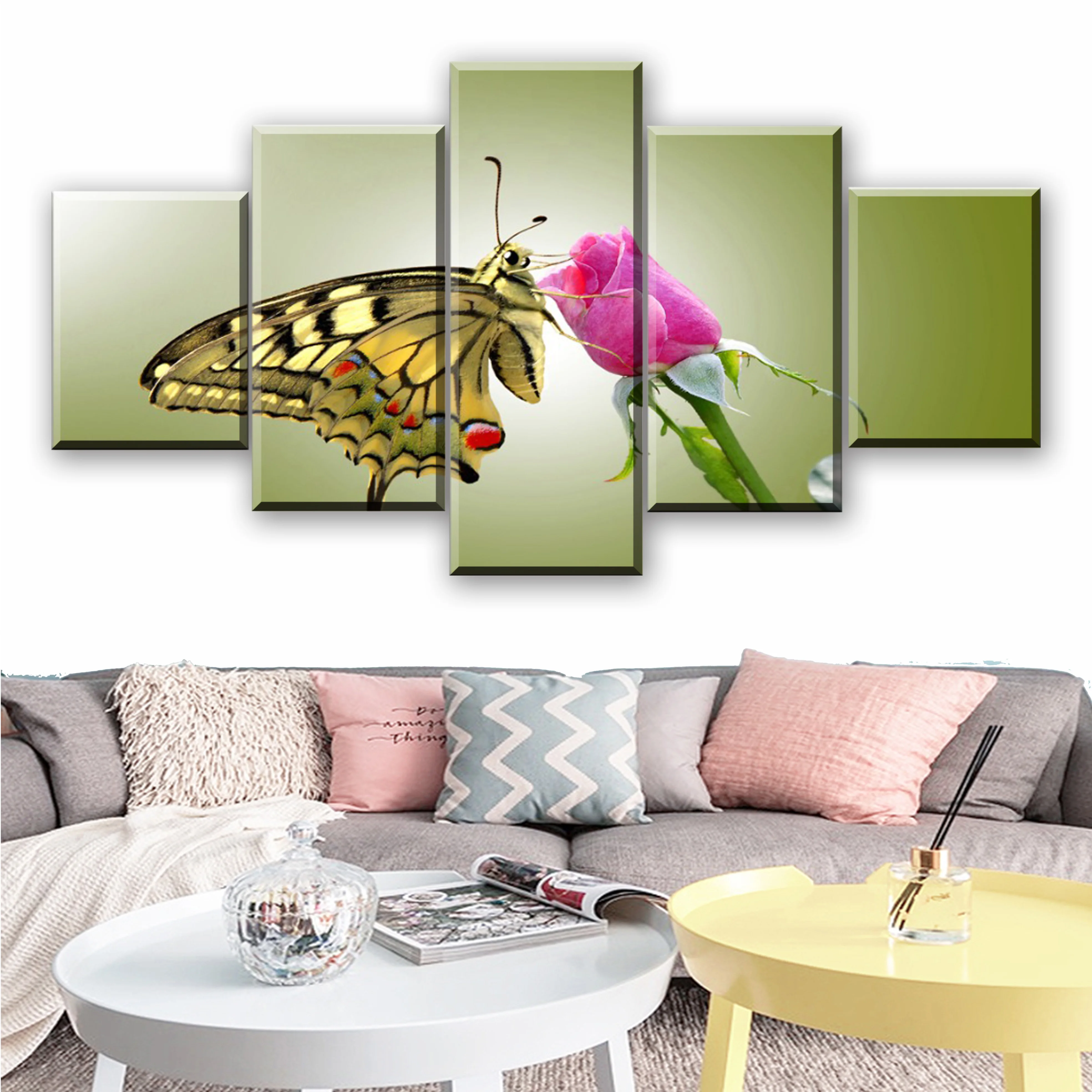 Modular Picture Home Wall Art Framework Print Canvas 5 Pieces Nature Animal Butterfly and Flower Poster Painting For Living Room