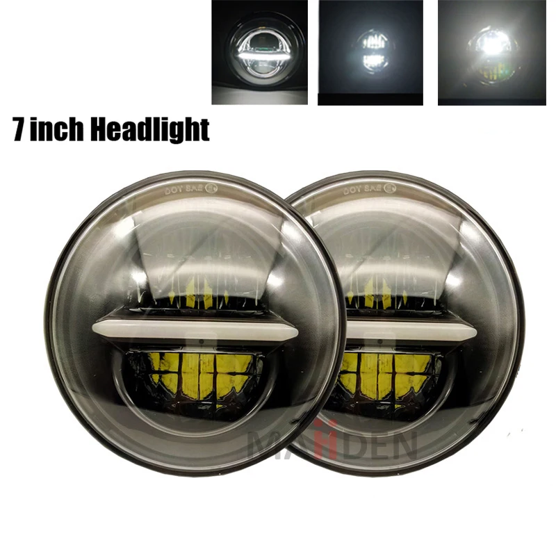 

1 Pair 7 Inch Round LED Headlight For Jeep Wrangler JK Hummer H1 H2 7" Projector Headlamp With White DRL For Lada 4x4 Urban Niva