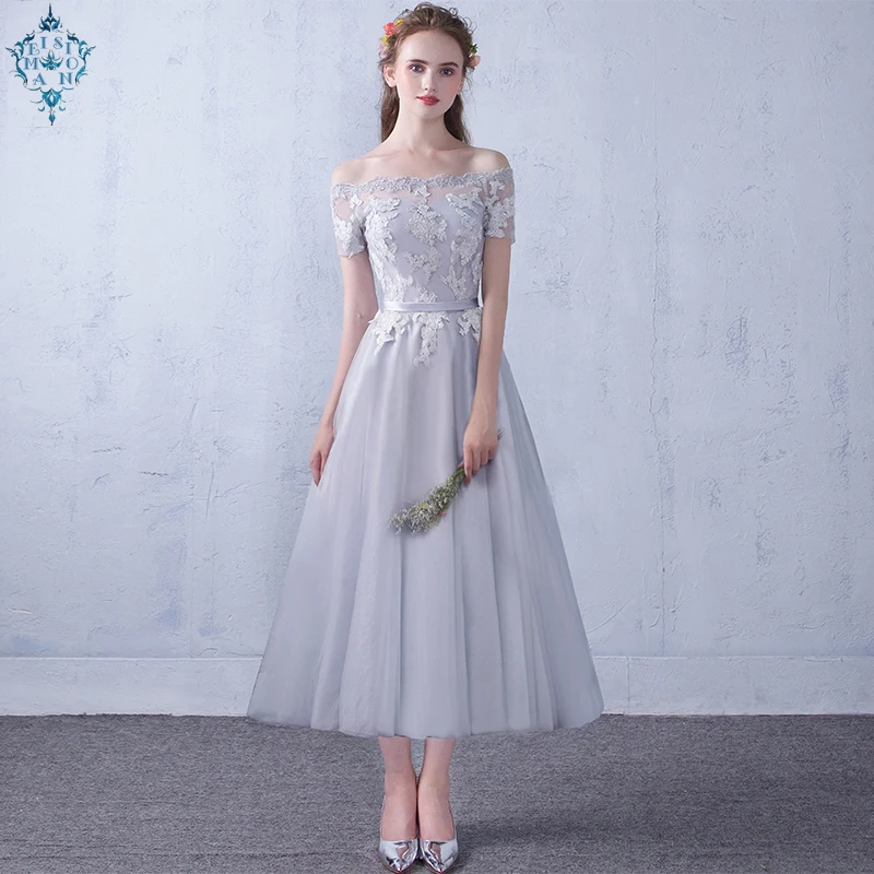 

Ameision Short Lace Sleeve Tea Lenght Evening Dresses Women 2019 Tulle A Line Evening Party Dress Plus Size Vestido De Festa