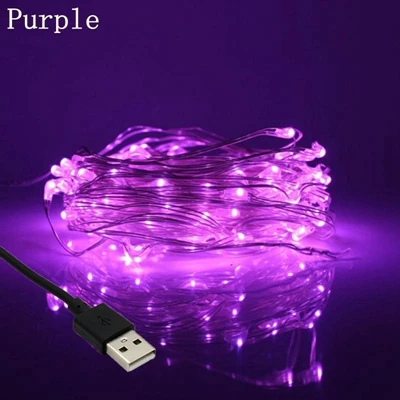 led fairy lights 10M 20M Silver Copper Wire USB String Light outdoor Christmas Tree Wedding Party Decoration Multicolor garland - Испускаемый цвет: purple