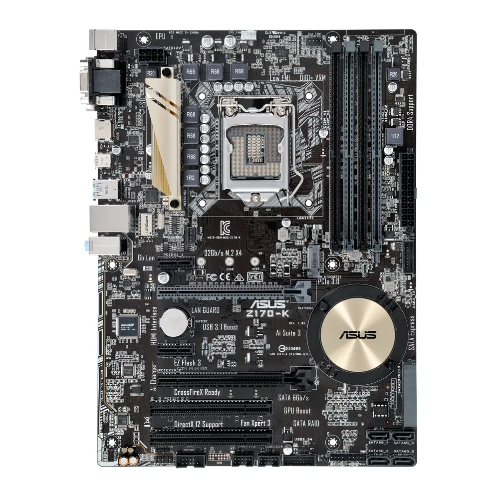 

Asus Z170-K Desktop Motherboard Z170 Socket LGA 1151 i7 i5 i3 DDR4 32G SATA3 USB3.0 ATXmotherboard new original