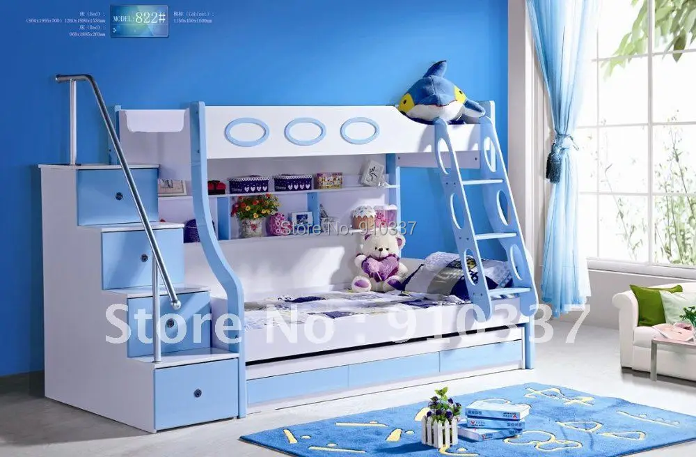 Mdf Panels Kids Bed Full Bunk Bed With Stairs And Underbed Storage