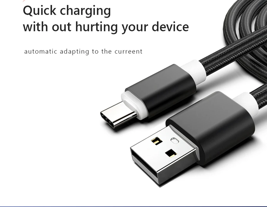 Нейлоновый кабель usb type-C для быстрой зарядки samsung, USB-C, зарядный шнур, кабели для передачи данных для мобильных телефонов type-C