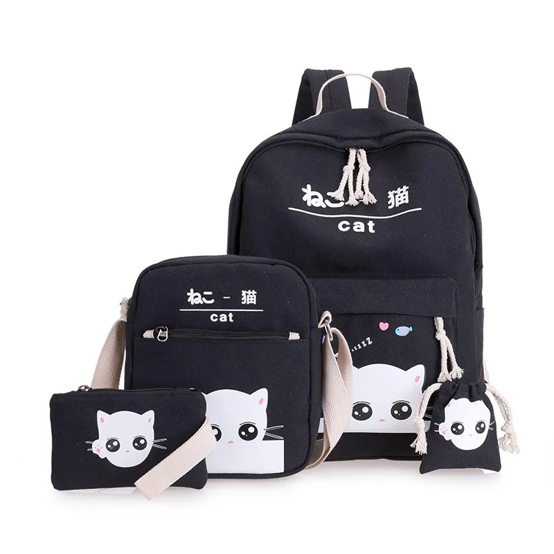 4 шт./компл. школьные рюкзаки для ноутбука для девочек мальчиков подростков женский рюкзак Sac Dos Femme Милая кошка текстильная сумка для детей - Цвет: D