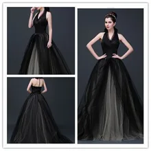 Mzy0198 mode schwarz halfter eine- Linie tüll zug lange abendkleid abschlussball partykleid custom made