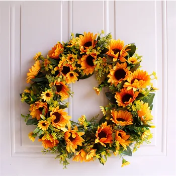 

Christmas Door Decoration Simulation Sunflower Wreath Farmhouse Decor Artificial Flowers Garland Wall Hanging Ornaments Wreath