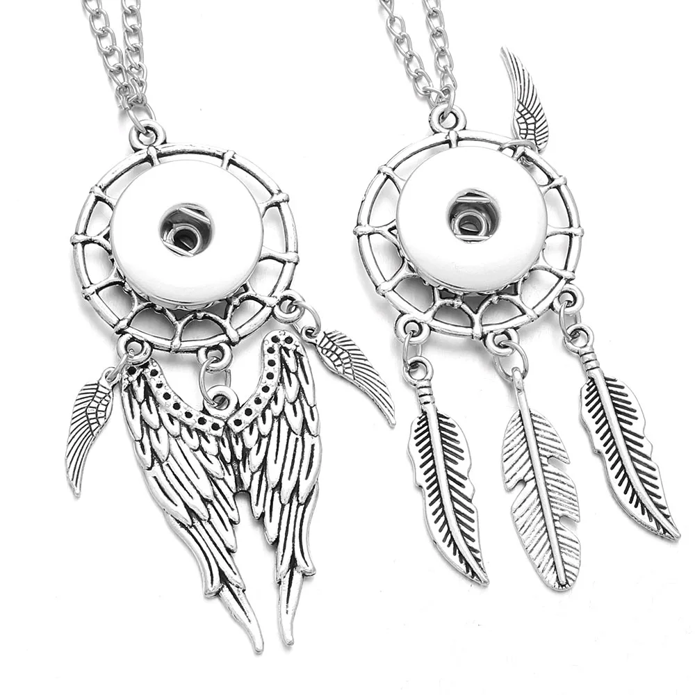 

Bohemian Ethnic Style Necklaces Feather Wing Tassels Snap Button Necklace Fit 18mm Snap Button Pendant Snap Jewelry DreamCatcher