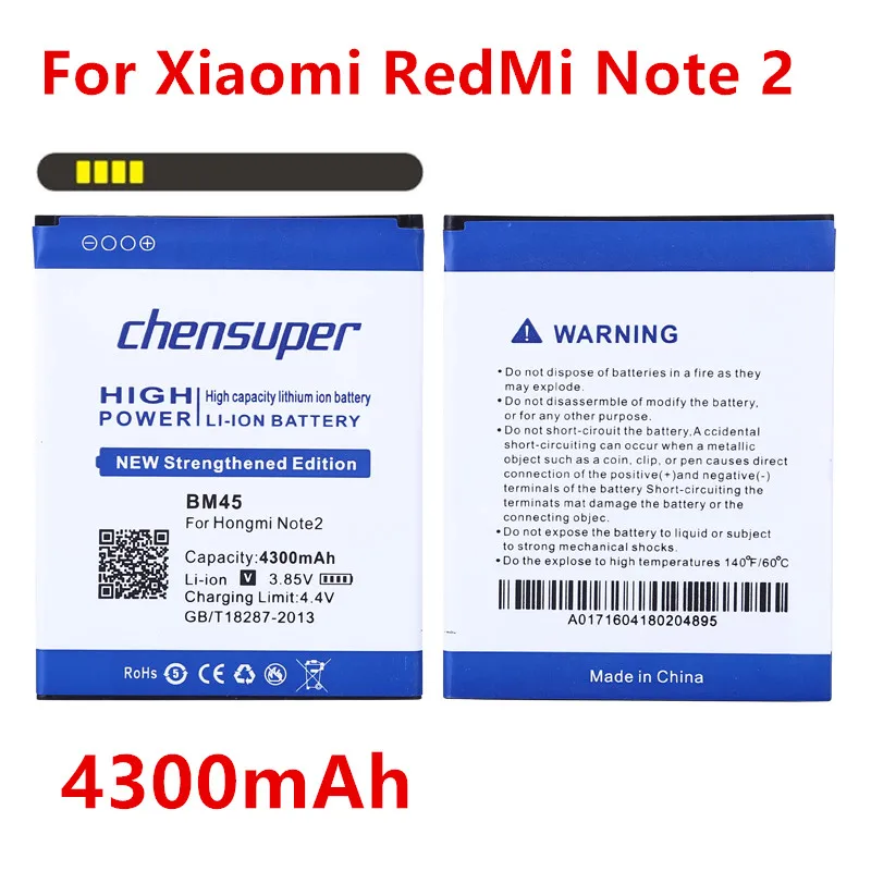 Аккумулятор chensuper BM45 большой емкости 100% мАч для Xiaomi RedMi Hongmi Note2 Red Rice Note 2|battery for