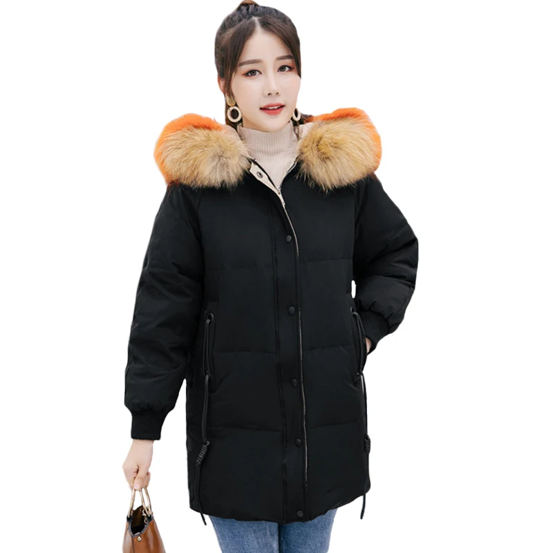 

Women Winter 2018 New Loose Large Fur Collar Down Jacket Plus size Fashion Down Jacket Female Long High quality Warm Coats ky289