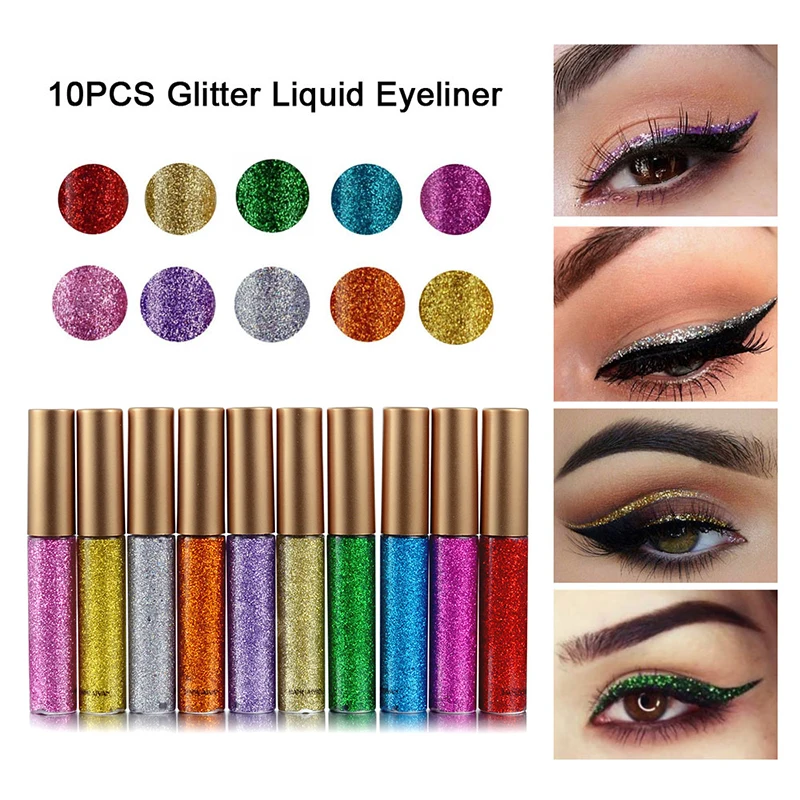 

HANDAIYAN Sequins Eye Liner 10 Pc/set Glitter Eyeliner Liquid Eyeliner Waterproof Make Up Makeup Comestics Shimmer Shiny TSLM1