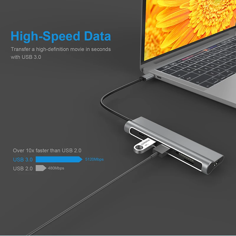 USB C 3,1 концентратор к HDMI SD/устройство для считывания с tf-карт Тип usb док-станция с USB Порты и разъёмы с 2 портами(стандарт 3,0 HUB адаптер для samsung S9/S8 MacBook Pro Тип C концентратор USB