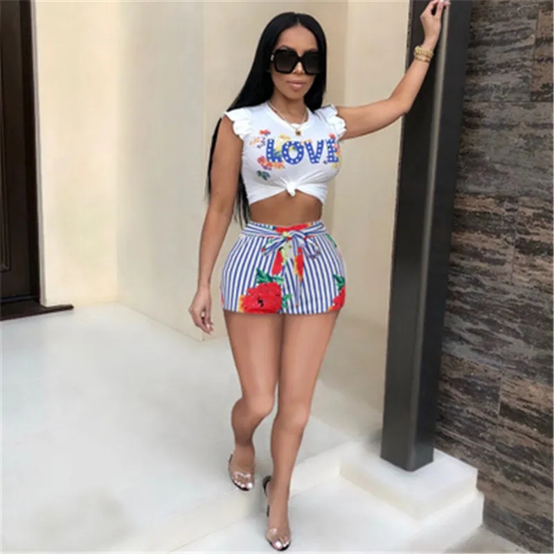 LOVE letter print women sets 2019 summer fashion stripe playsuits rompers and short crop top two piece suits macacao feminina LOVE letter print women sets 2019 summer fashion stripe playsuits rompers and short crop top two piece suits macacao feminina