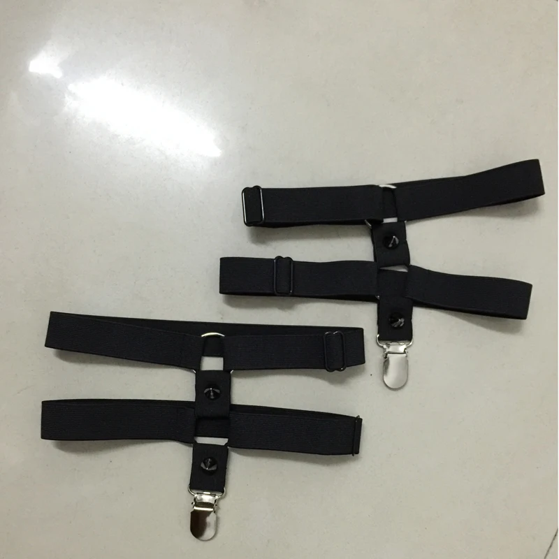 2PC NEW Cosplay Black Plain Sock Garter Nylon Elastic Punk Clip Leg