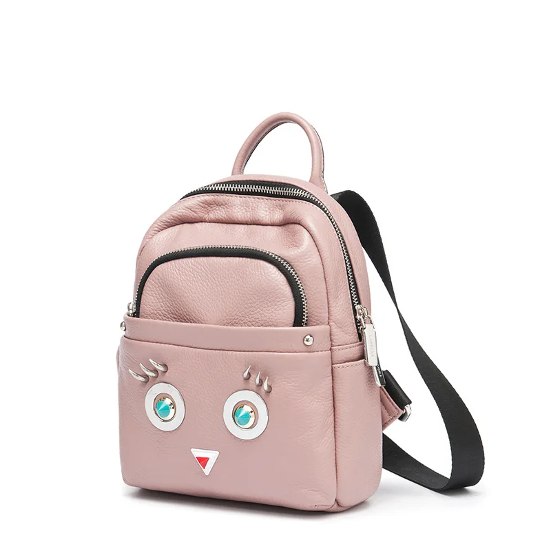  2017 new cartoon backpack, European and American fashionable female bag, smiling face lady, leather shoulder bag